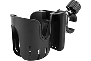 Stroller Cup Holder with Phone Holder, 2-in-1 Universal Cup Holder for Walker, Wheelchair, Bike, Scooter, Fits Most Cup, Blac