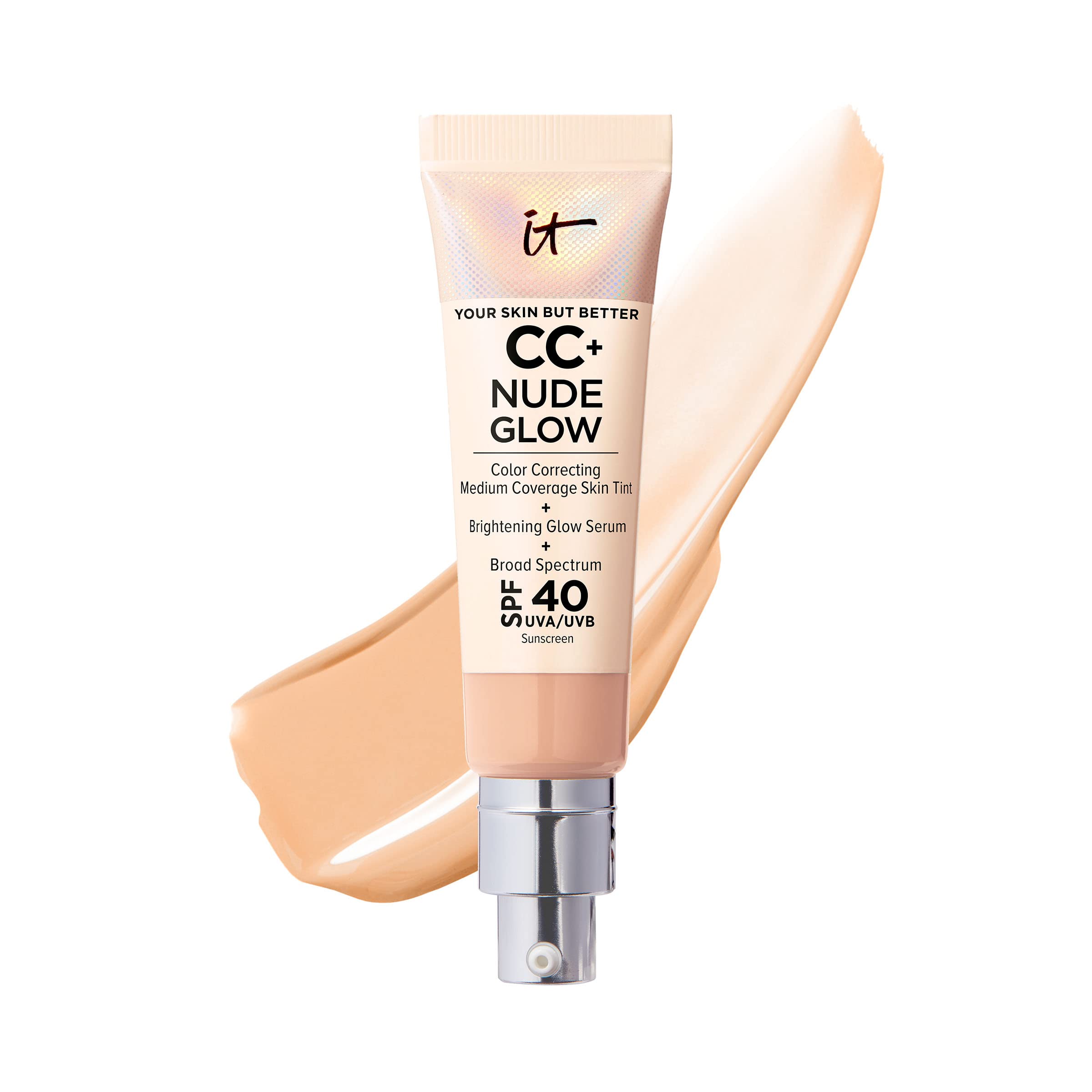 Photo 1 of IT Cosmetics CC+ Nude Glow (Neutral Medium) - Medium Coverage Foundation with SPF 40 & Brightening Glow Serum, Lightweight Skin Tint, 2% Niacinamide + Hyaluronic Acid, Up to 24H Hydration - 1.08 fl oz