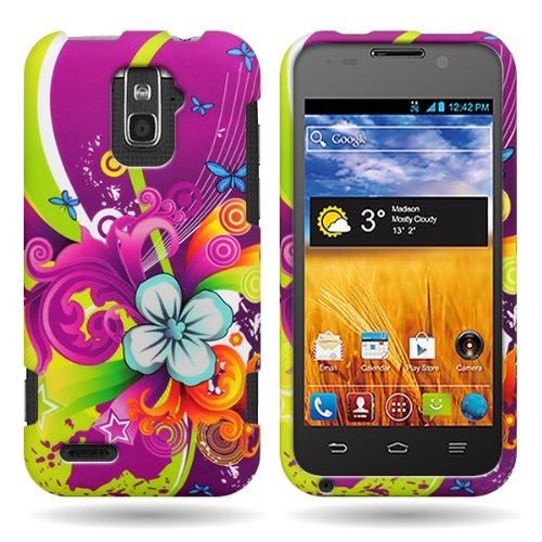 CoverON Purple Green Floral Medley Hard Slim Case for ZTE Warp LTE - with Cover Removal Pry Tool
