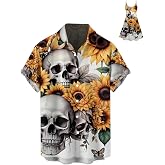 DRESSFO Matchable Couples' Outfit Skull Sunflower Print Men's Shirt Or Women's Spaghetti Strap Dress