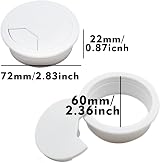 LAMXD 2 Pcs Desk Grommet Cable Organizer PC Computer Wire Hole Cover 60mm White view 2