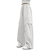 Ecolala Girls Cargo Pants Y2K Baggy Straight Wide Leg Drawstring Jogger Pants with Pocket