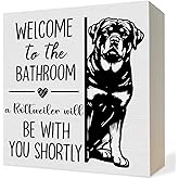 ATBWGT Rottweiler Bathroom Wooden Box Sign, Rottie Dog Bathroom Decor, Rottweiler Gifts for Women Men Wood Block Plaque Signs for Bath Room Toilet Washroom Shelf Counter Decor, 5x5 Inch