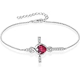Lwsary Infinity Cross Bracelet 925 Sterling Silver Crucifix Christian Religious Bracelet Heart Birthstone Jewelry Gifts for Women