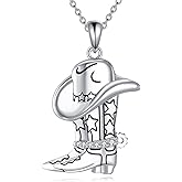 AXOMY Cowboy Boot Necklace 925 Sterling Silver Cowgirl Hat Pendant Necklaces Western Country Jewelry Equestrian Gift for Women Men Cowboys Cowgirls Horse Lovers