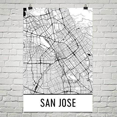 San Jose Kunstdruck San Jose Wandkunst San Jose Karte San Jose Stadtplan San Jose Island Kalifornien Stadt Karte Kunst San Jose Geschenk San Jose Dekor 24 X 36 Weiss Und Schwarz Amazon De