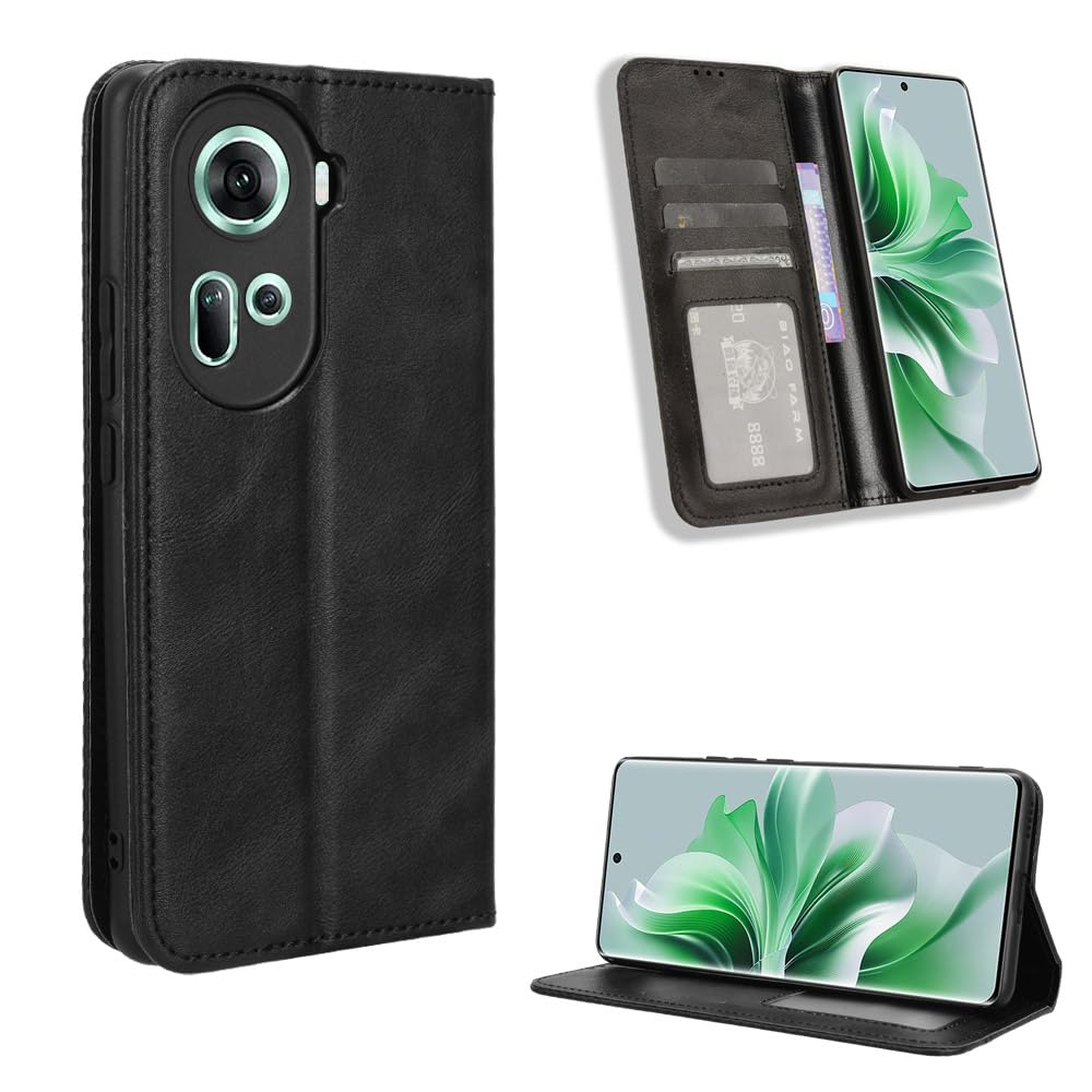 Oppo Reno 11 5G Case [Wallet Case] [Kickstand] [Card Slots] [Magnetic Flip Cover] Compatible with Oppo Reno 11 5G Smartphone(Black)