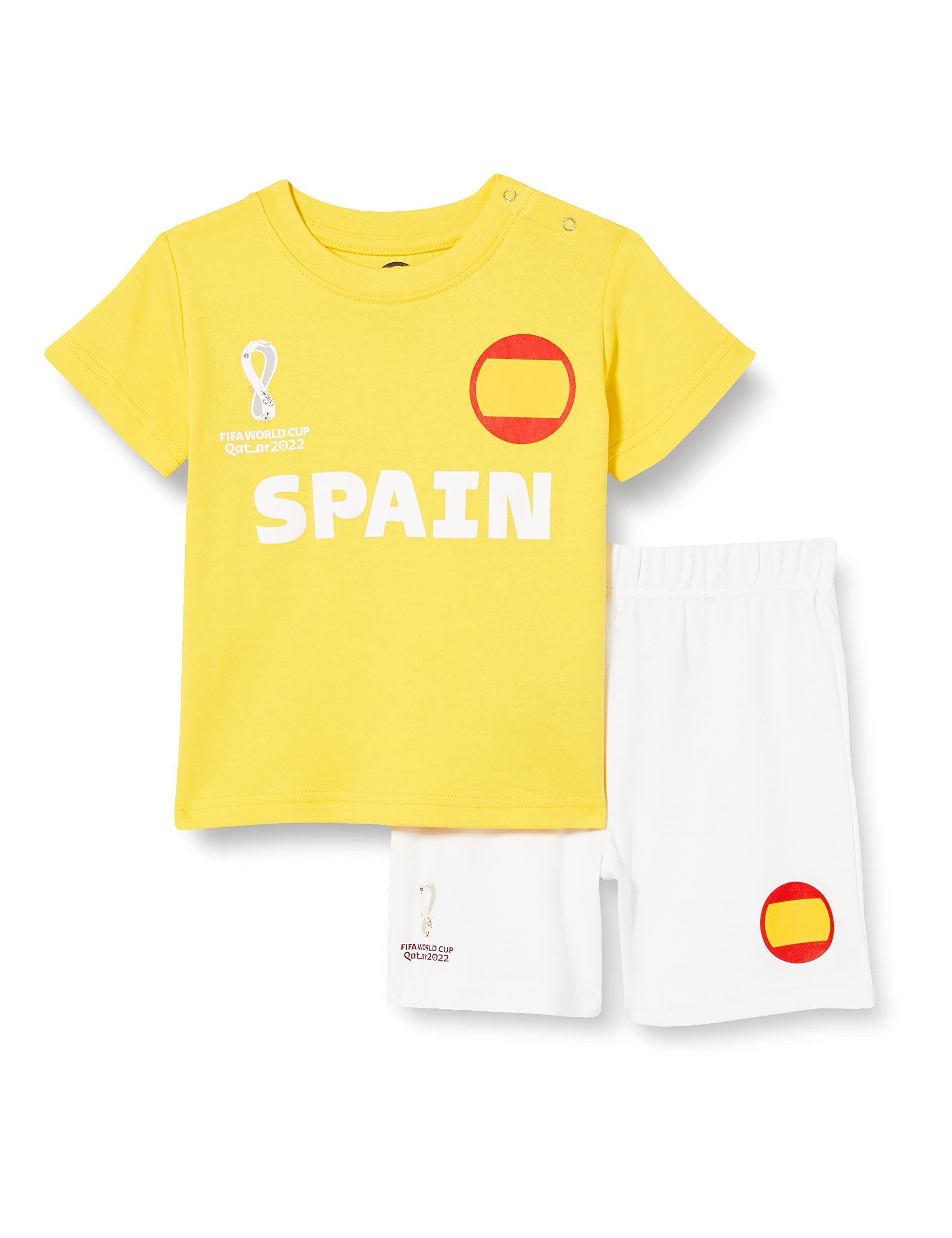 FIFA Unisex Kids Official Fifa World Cup 2022 & - Spain Away Country Tee Shorts Set, Yellow/White, 12 Months UK