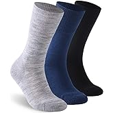Facool Diabetic Socks for Men Women, Merino Wool Non-Binding Top Crew Socks with Cushion Sole, Seamless Toe 3 Pairs