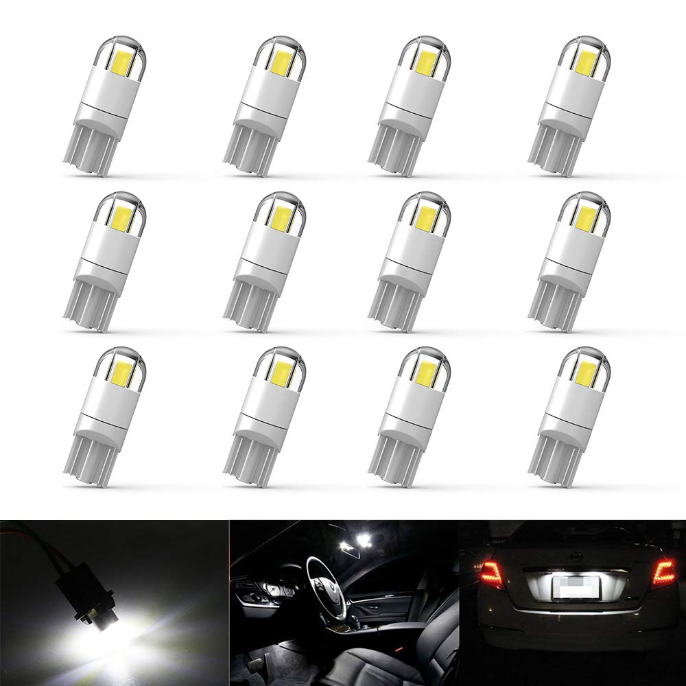 12Pcs Extremely Bright 3030 Chipset 194 LED Bulbs for Car Interior Map Dome Lamp Courtesy Trunk License Plate Dashboard Parking Lights T10 168 194 2825 Xenon White (LATEST UPGRADE D MODEL)