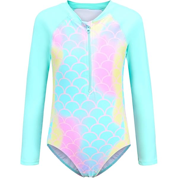 Big Girls Long Sleeve Rash Guard Swim Shirt For Girls One Piece Swimsuits