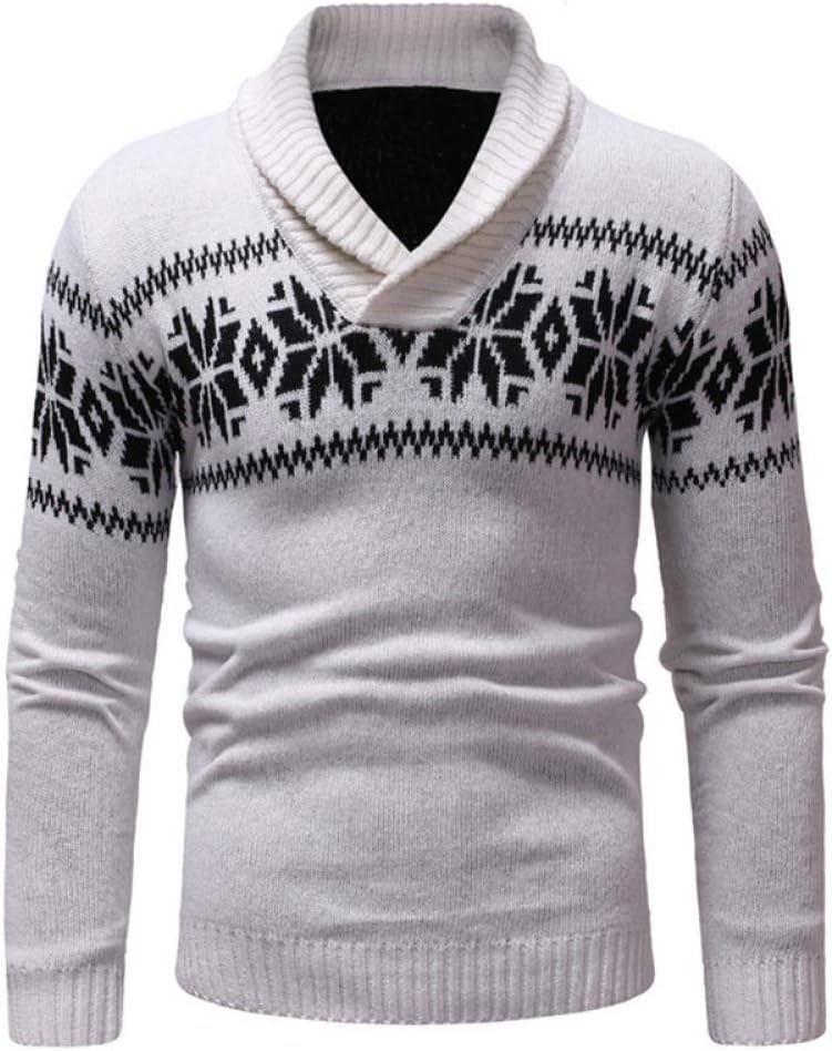 Loeay Men's Sweater Autumn Winter Ethnic Style Knitted Sweatshirt Casual Long Sleeve Slim Fit Pullover Tops V Neck Christmas Pattern