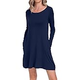 HAOMEILI Women's Long Sleeve Pockets Casual Loose T-Shirt Dresses