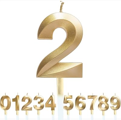 Polly Online Gold Glitter 3D Number Candles 0-9 Birthday Cake Topper