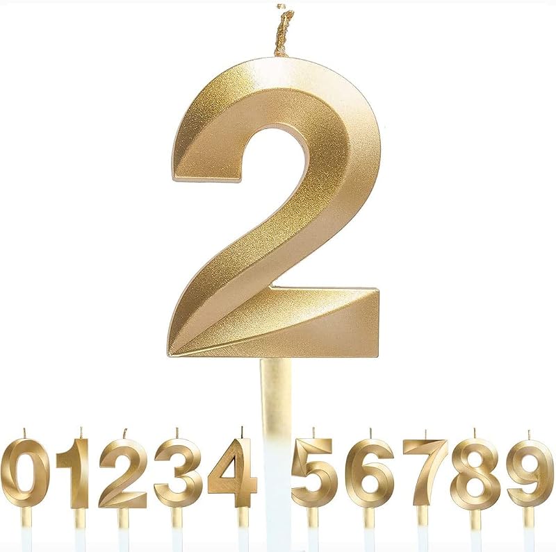 Polly Online Gold Glitter 3D Number Candles 0-9 Birthday Cake Topper