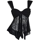BEAUDRM Women's Y2k Lace Tank Top Sheer Mesh Asymmetrical Flowy Sweetheart Neck Sleeveless Going Out Party Club Rave Tops