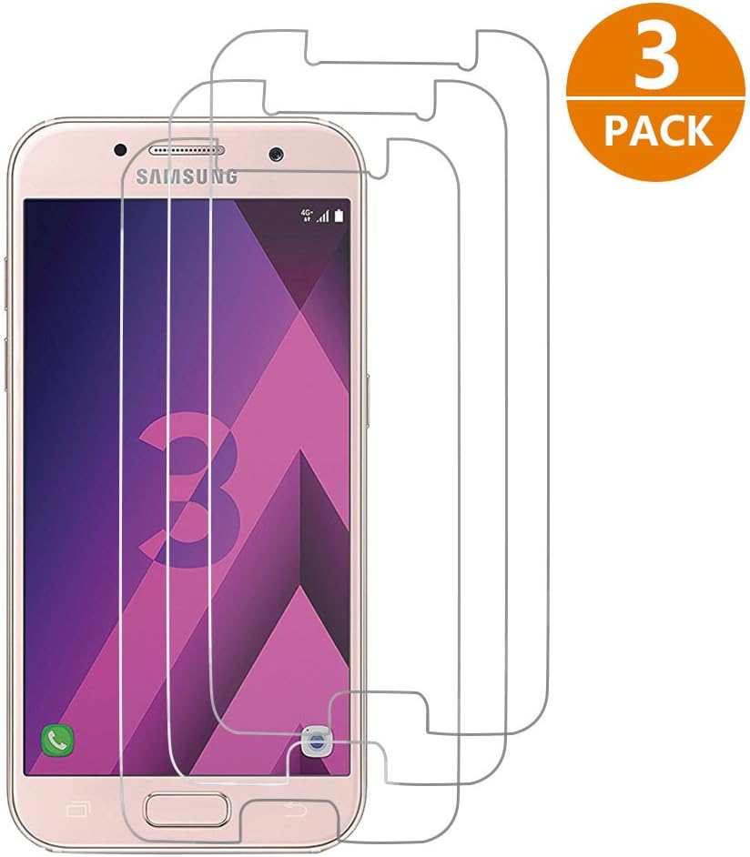 SUFUS Screen Protector for Samsung Galaxy A3 2017, 3-pack Tempered Glass Screen Protector for Samsung Galaxy A3 2017, Premium Clear 9H Hardness Ultra Thin Tempered Glass Screen Protector