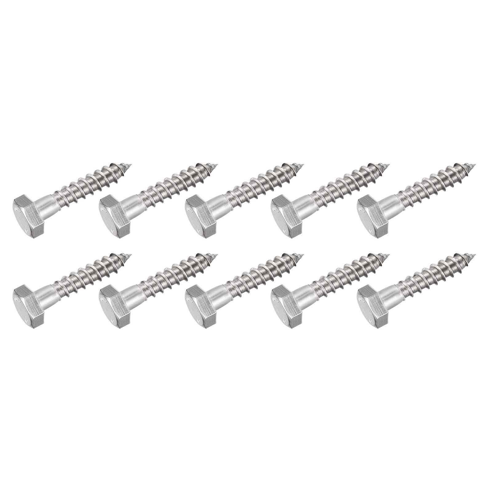 METALLIXITY Hex Lag Screws (M10x50mm)10Pcs, 304 Stainless Steel Self-Tapping Wood Bolts - for Household Applications