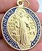 Religious Gifts Gold Tone Red and Blue Enamel Saint Benedict Medal Pendant, 1 1/4 Inch