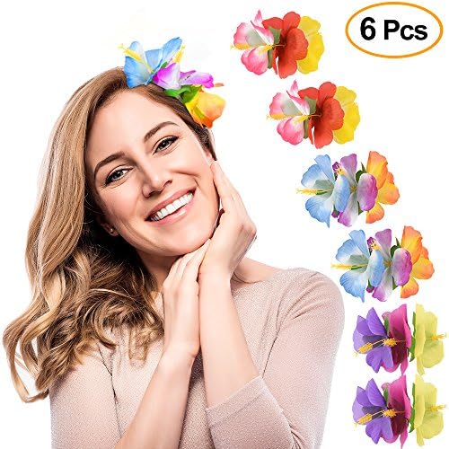 KUUQA 6 Pcs Hawaiian Luau Tropical Flower Hair Claw Clip Accessories Tropical Hibiscus Hair Flower Clips Package Decorations for Girls Women Luau Tropical Party Favors Supplies
