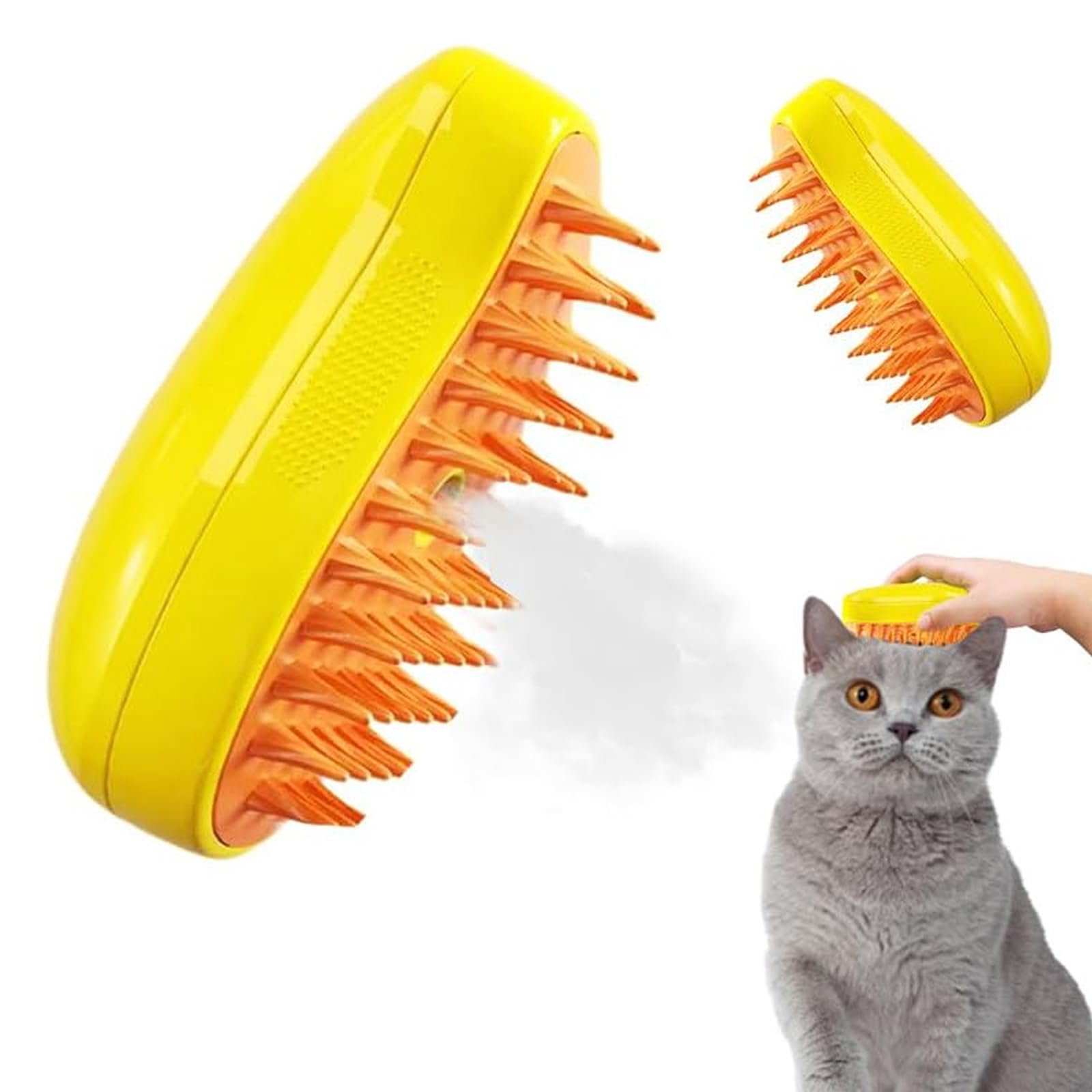 Steamy Cat Brush,3 In1 Cat Steamy Brush,Self Cleaning Steam Cat Brush,Rechargeable Cat Slicker Brush With Liquid Inlet For Long and Short haired Cats Removing Tangled,Eliminate Flying Hair (Yellow)