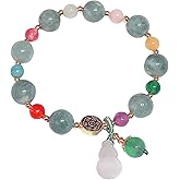 ASGIFT Green Jade Bracelet for Women Natural Quartz 7 Chakra Crystal Beaded Bracelet Elastic Lucky Feng Shui Bracelet Jewelry for Girlfriend Lover
