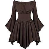 Scarlet Darkness Renaissance Costume Women Pirate Peasant Off Shoulder Bell Sleeve Fairy Dress