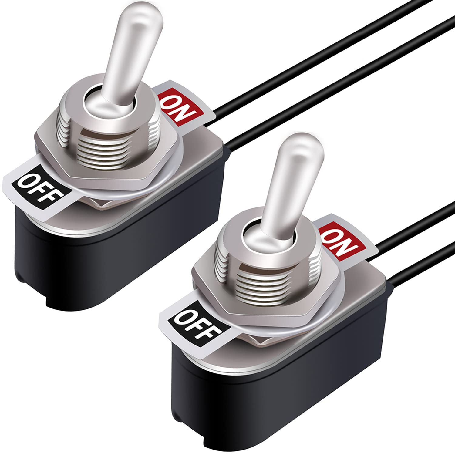 Taiss 2pcs Latching Toggle Switch SPST 2 Position ON/Off 6A 125V AC 10A 12V DC Incidental 5.2 inch Connect Wire Rocker Arm Switch KNS-1