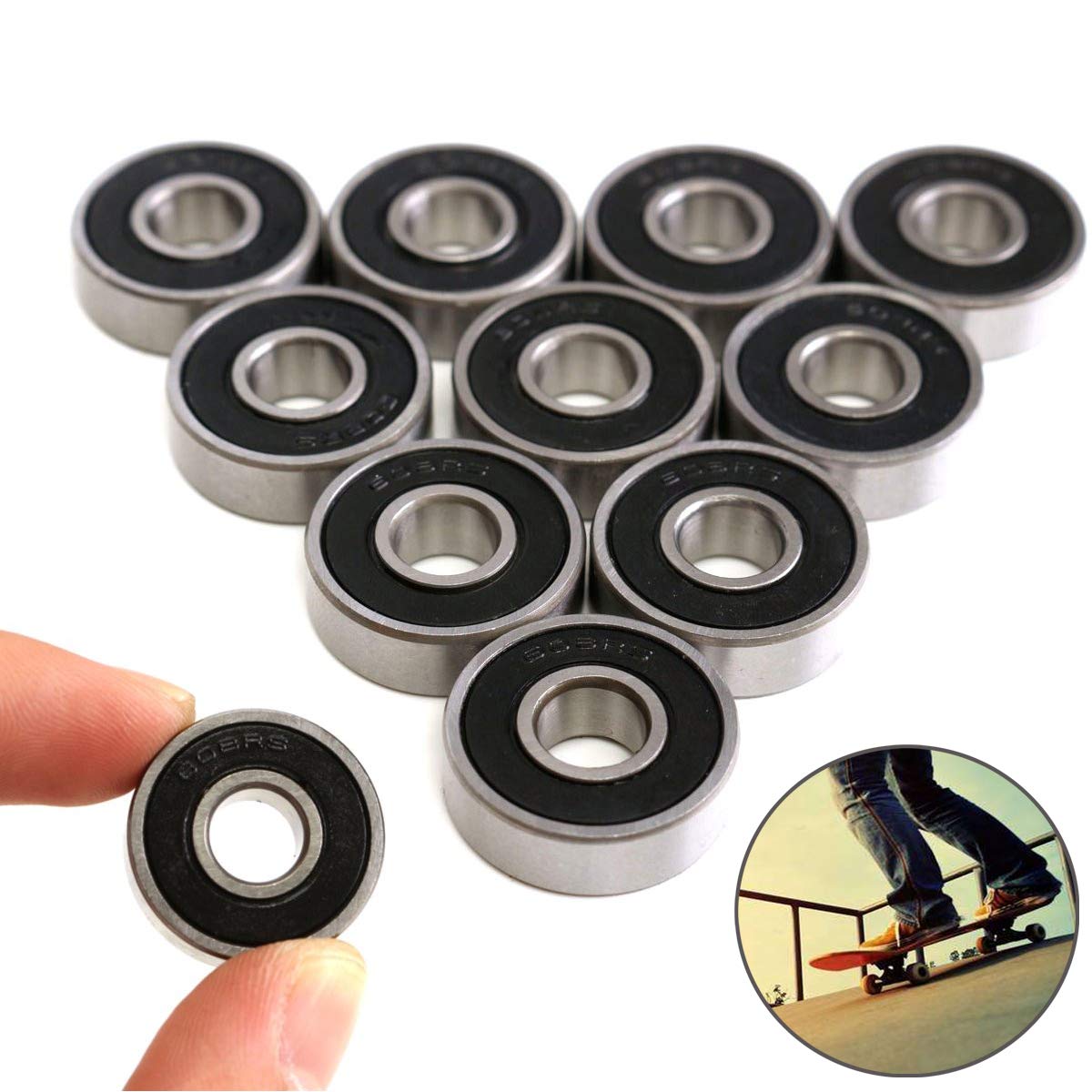 Micro Ball Bearing, 10PCS 608-2RS Ball Bearing Dual Sided Black Rubber Sealed Deep Groove for Various Machines and Equipment
