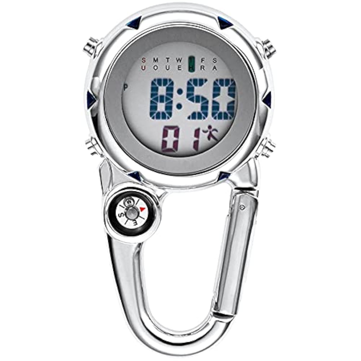 Multifunctional Luminous Clip-on Carabiner Watch with Compass for Outdoor Climbing Activities