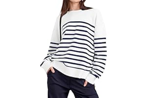 WIHOLL Sweatshirts for Women Crewneck Long Sleeve Striped Tops Lightweight Fashion 2024