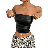 SOLY HUX Women's Faux Leather Crop Tube Top Strapless Sexy Going Out Bandeau Top Party Rave Concert Outfit
