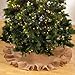 Fennco Styles Holiday Décor Ruffle Trim Jute Burlap Christmas Tree Skirt, 53-inch Round, Natural