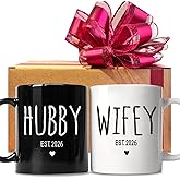 FALJIOK Est 2026 Hubby & Wifey Coffee Mugs Set, Wedding Gift for Couple, Bride Groom Mug Set, Newlywed Coffee Mugs Gift Set, Couples Coffee Mug Set, Mr & Mrs Bridal Shower Gift-93