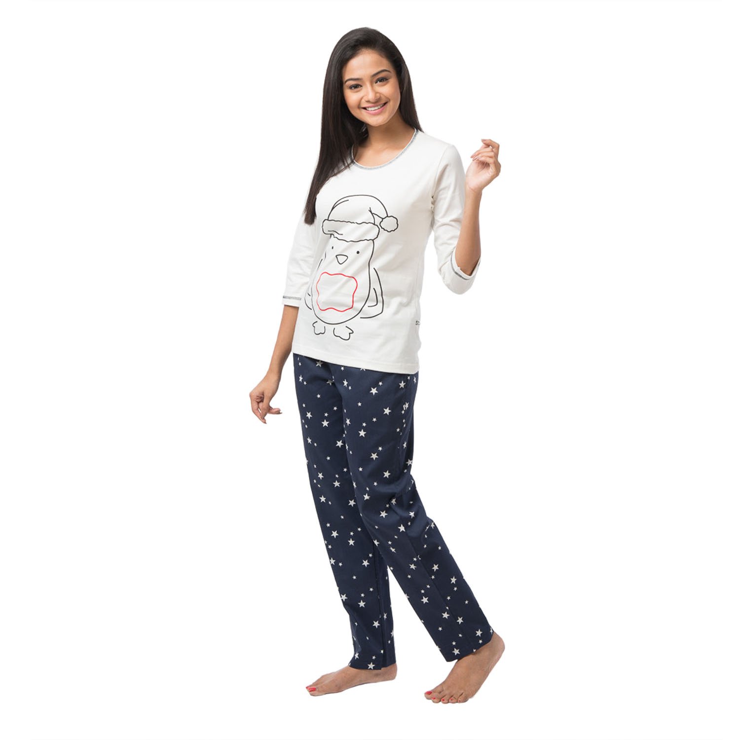nite flite women's cute penguin winter cotton pajama set