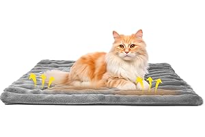 PETMARKET Self-Warming Cat Bed Pad, Self Heating Cat Mat Heated Dog Crate Pad, Extra Warm Thermal Pet Pad Blanket for Indoor with Soft Corduroy Velvet Cover Non-Slip Bottom Washable(S, Grey, 24'' x 18'')