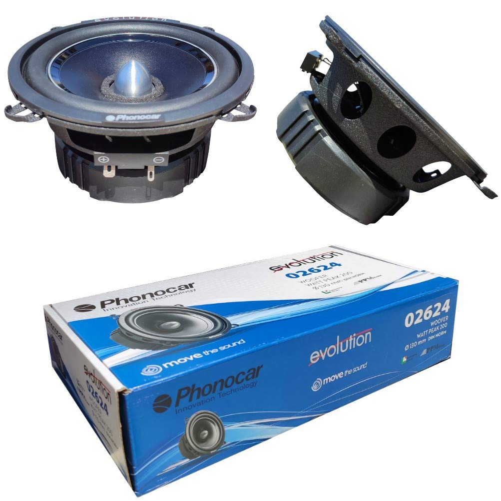 2 PHONOCAR 02624 mid bass woofer speakers 13.00 cm 130 mm 5" 100 watt rms 200 watt max impedance 4 ohm 90 db spl sql car doors black, per pair