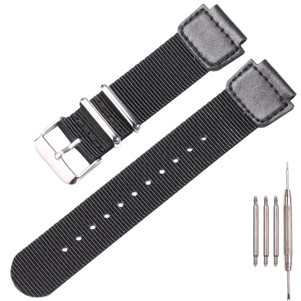 Military Nylon strap Compatible with Casio AE1200WH AE1500WH A158WA W800H SGW-300H 400 500 Men's stainless steel ring Replacement Watch band