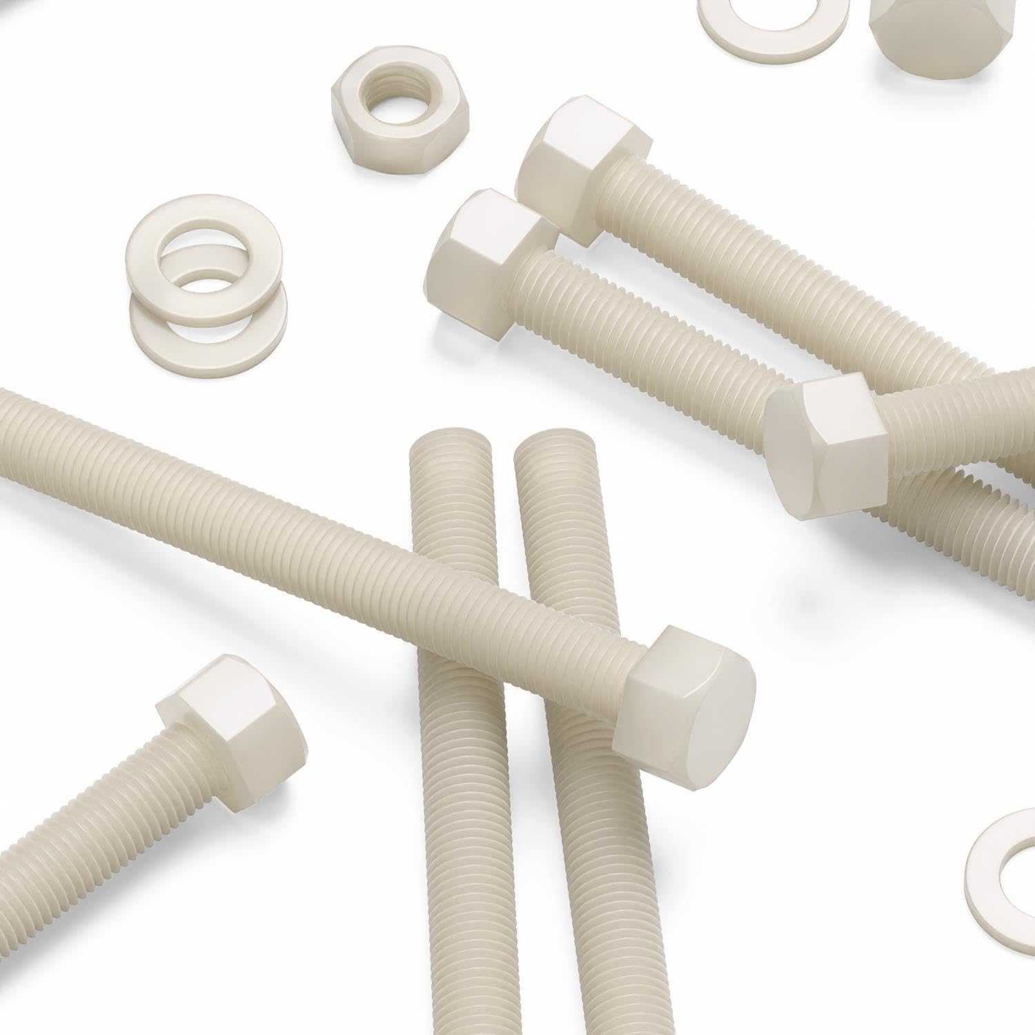 5X Natural Nylon Hex Head, M16 x 150mm, Plastic Nuts and Bolts, Washers, Hexagon, Nylon