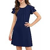 Arshiner Girls Summer Dress Tween Flutter Sleeve Pleated Front A Line Boho Beach Casual Dresses