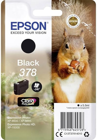 Epson 378 Black Squirrel Genuine Claria Photo HD Ink Cartridge Standard Capacity
