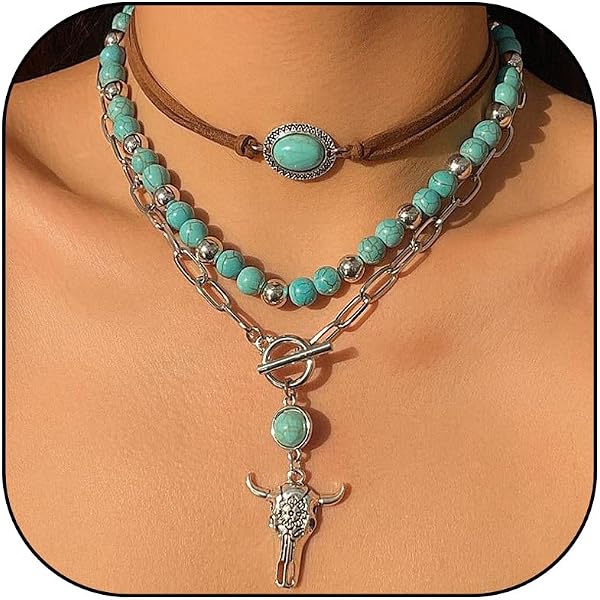 Bohemian Turquoise Jewelry Set For Women - Necklace, Bracelet, Earrings & Waist Belt