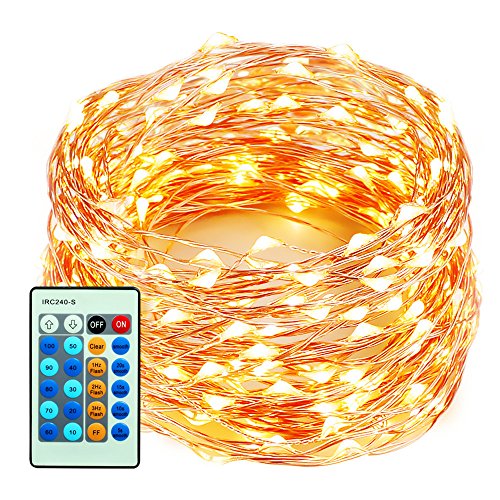 xtf2015 Outdoor LED Lights Flexible Dimmable Copper Wire Lights 33ft/10m 100LEDs Waterproof Starry Lights with Remote Control for Garden, Room, Wedding and Party, Warm White