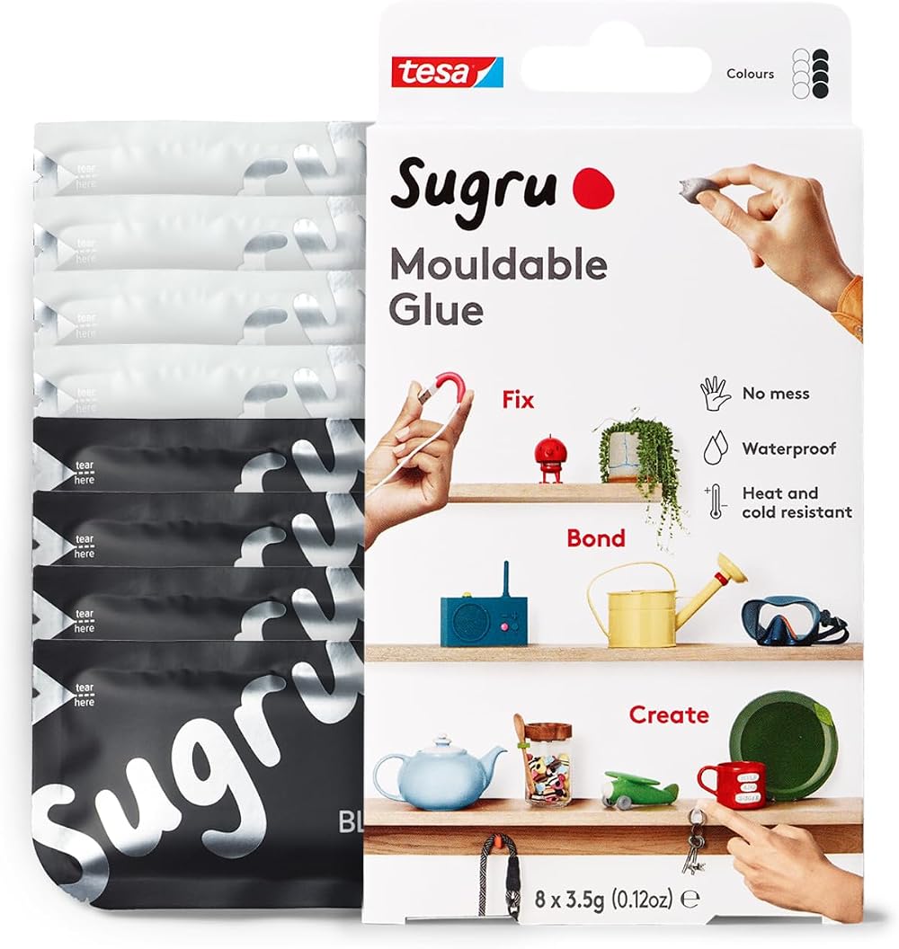 tESA Sugru Mouldable Glue Black and White 8 Pack Multi Purpose