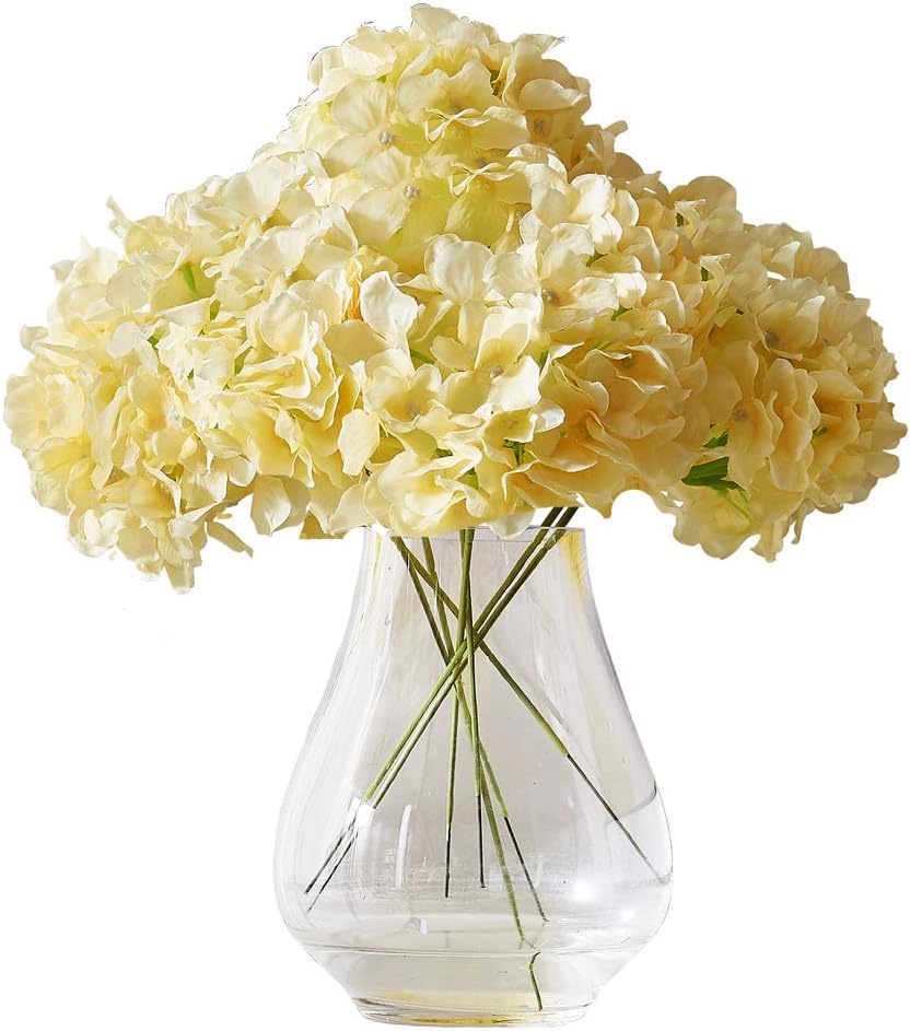 Champagne Artificial Hydrangea Flowers 10 Heads Hydrangea Silk Flowers for Wedding Centerpieces Bouquets DIY Floral Decor Home Decoration with Long Stems Champagne
