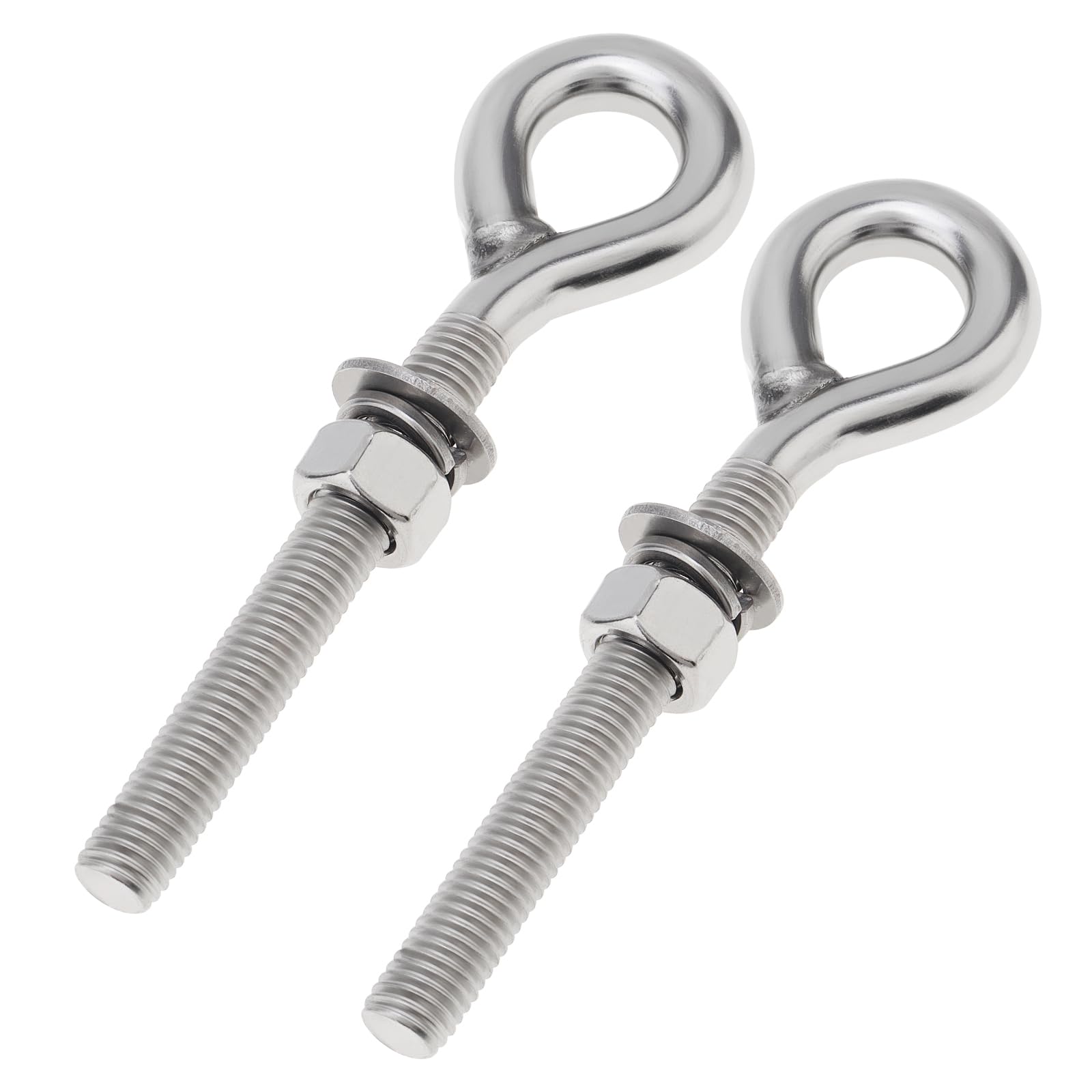 Smgda 2Pcs M12 x 90mm Eye Bolt, 304 Stainless Steel Lifting Eye Bolts with Nuts, Washers, Heavy Duty Long Shank Threaded Eyebolts for Hanging Item