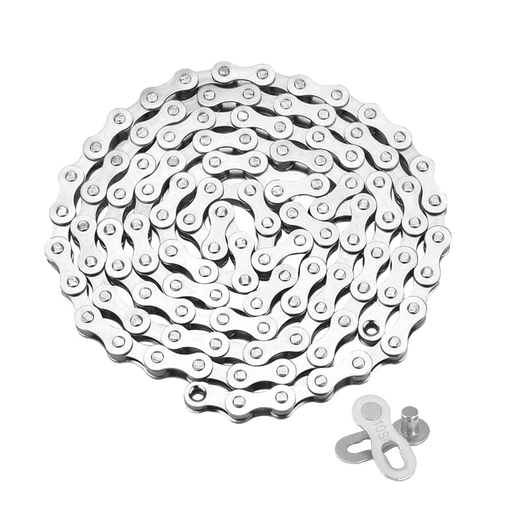 QitinDasen 10 Speed Bicycle Chain, 1/2 X 11/128 Inch 116 Links ​​Bike Chain, with 10 Speed Bicycle Chain Connector (Silver)