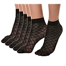 Florboom Sexy Ankle Pantyhose Squre Stripe Patterned Dress Sock 5 Pack for Women
