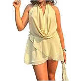 Floerns Women's Draped Halter Mini Dress Sleeveless Tie Open Back Night Out Dresses