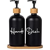 17 oz Hand Soap Dispenser Empty Glass Lotion Pump Bottles, Refillable Liquid Dish Soap Bottles for Bathroom, Kitchen Sink, Black, 2 Pack